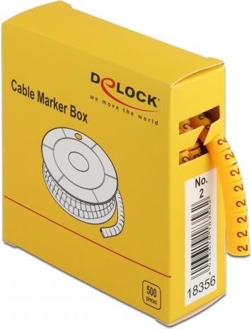 DeLOCK Cable Marker Box, No. 2 - Leitungs- / Kabel-Marker (vorgedruckt) - Gelb (Packung mit 500) (18356)