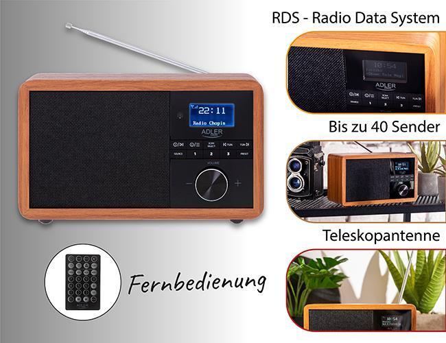 Adler AD 1184 Tragbares Digitalradio DAB/DAB+/FM Schwarz, Holz