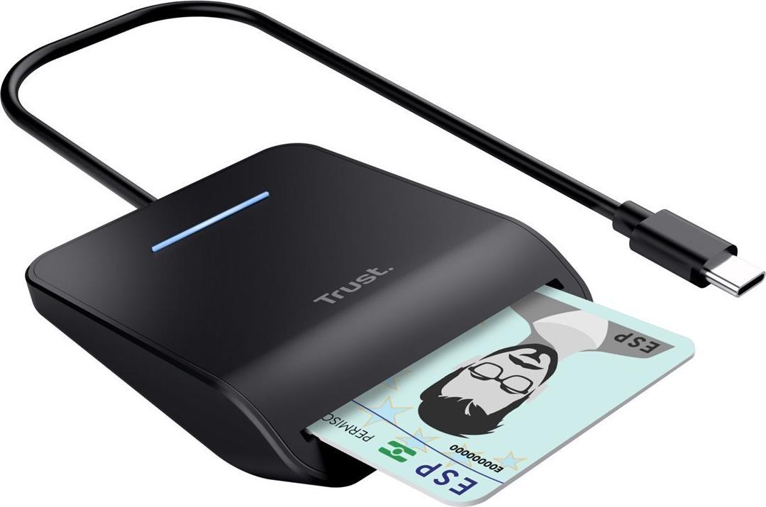 Trust Primo SmartCard-Leser USB 2.0 Schwarz mit 1m USB-Kabel kompatibel Windows 11 macOS (geöffnet)