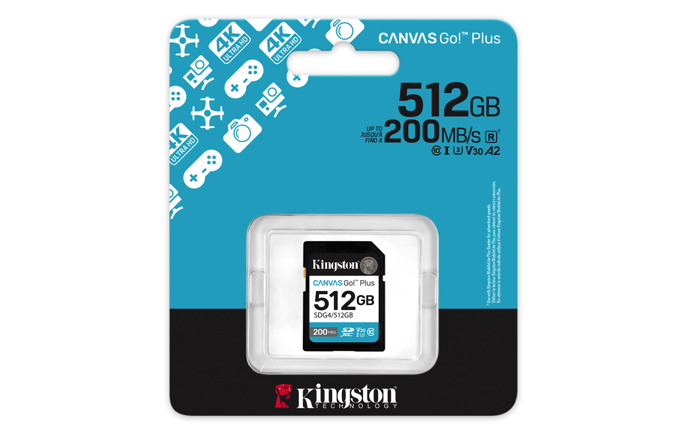 Kingston Canvas Go! Plus SDXC UHS-I 512 GB, V30/U3/Class 10, 200 MB/s