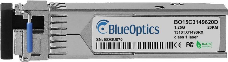 Allied Telesis AT-SPBD20-13-EXT kompatibler BlueOptics© SFP Bidi Transceiver für Singlemode Gigabit Highspeed Datenübertragungen in Glasfaser Netzwerken. Unterstützt Gigabit Ethernet, Fibre Channel oder SONET/SDH Anwendungen in Switchen, Routern, Storage (AT-SPBD20-13-EXT-BO)