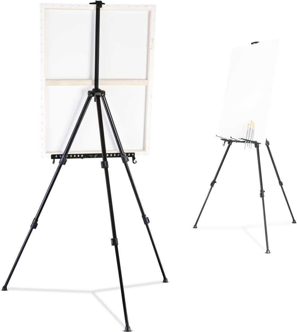 Walimex pro Staffelei L 50-165 cm, Leinwandstaffelei aus Aluminium inkl. Transporttasche, Feldstaffelei für Leinwand bis 122 cm, Leinwandstativ mit Ablage (1018429)