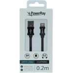 PowerRay Data Cable PR-DCUL020TBK, USB / LIGHTNING, 0.2 m, Textile black, Blister (PR-DCUL020TBK)
