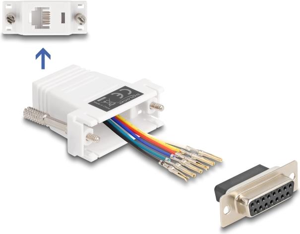 Delock D-Sub 15 Pin Buchse zu RJ12 Montagesatz weiß (67088)