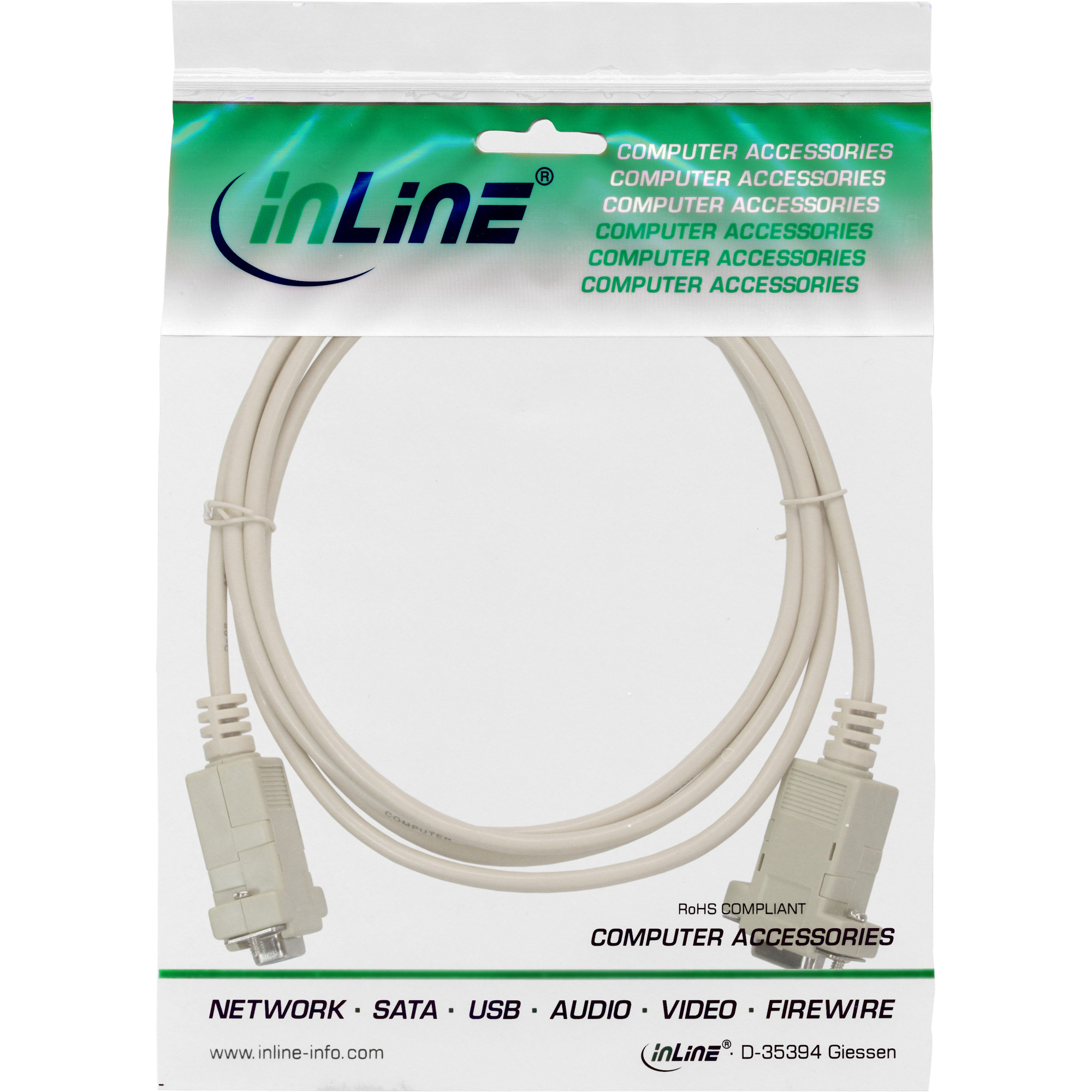 InLine Nullmodemkabel DB-9 Buchse zu DB-9 Buchse 2 m Beige