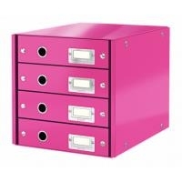 LEITZ Schubladenbox Click & Store WOW, 4 Schübe, pink für Format DIN A4, Hartpappe mit PP-Folie, Aufbau mittels - 1 Stück (6049-00-23)