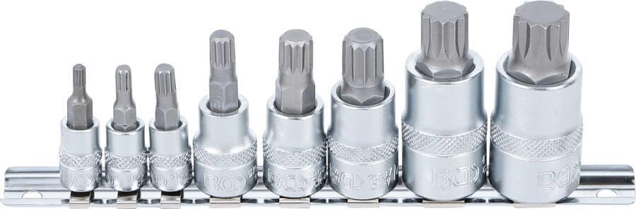 BGS technic KG Bit-Steckschlüsselsatz Innenvielzahn 8-tlg.Clipleiste M4-M16 1/4`` 3/8`` 1/2`` (5105)