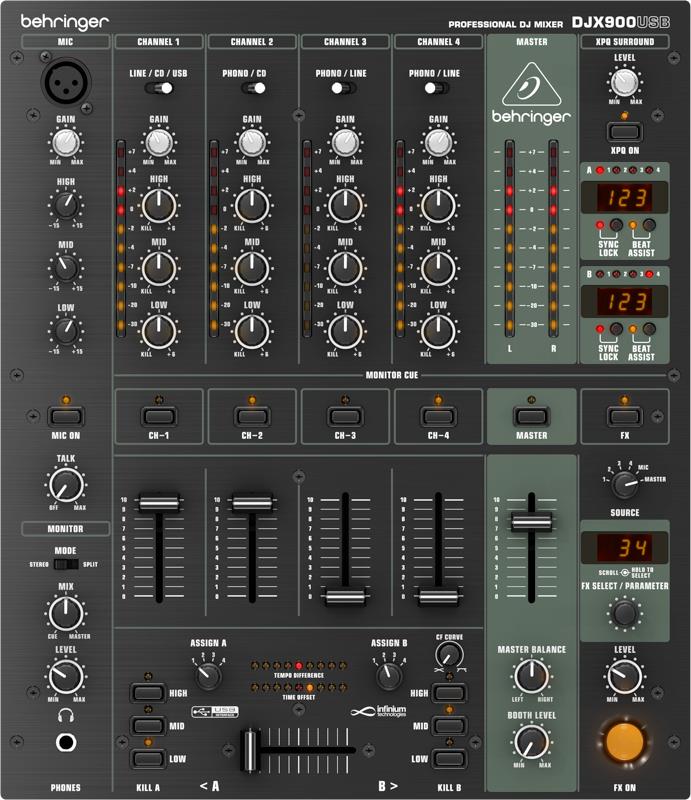 Behringer PRO MIXER DJX900USB DJ-Mixer Analog 5-Kanal DSP FX Schwarz