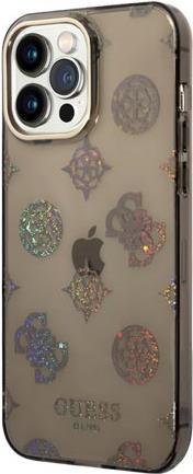 GUESS Hard Cover Peony Glitter Transparent Black, for iPhone 14 Pro Max, GUHCP14XHTPPTK (GUHCP14XHTP