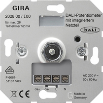 GIRA 202800. Typ: Dimmer & Schalter. Bauform: Eingebaut, Steuerung: Drehregler, Produktfarbe: Metallisch. AC Eingangsspannung: 230 V, AC Eingangsfrequenz: 50/60 Hz (202800)