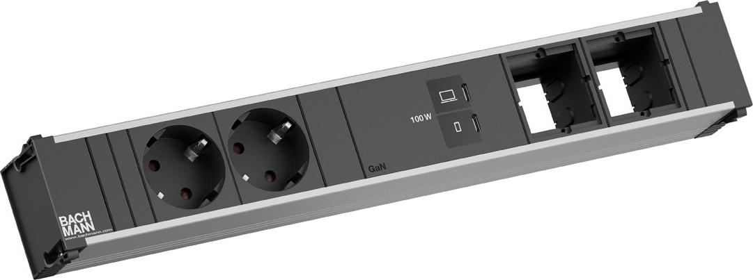 Bachmann CONI Steckdosenleiste 2x CEE7/3 1x USB-C/C 100W 2x CM schwarz L=0,2m