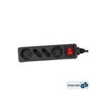 InLine® Steckdosenleiste, 4-fach, 2x Schutzkontakt + 2x Euro, mit Schalter, 3m, schwarz (16443S)