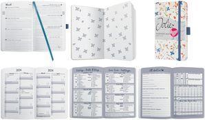 sigel Buchkalender Jolie 2024 "Bloom Violet", A6 Wochenkalender, 95 x 150 mm, 1 Woche / 2 Seiten, 174 Seiten - 1 Stück (J4306)