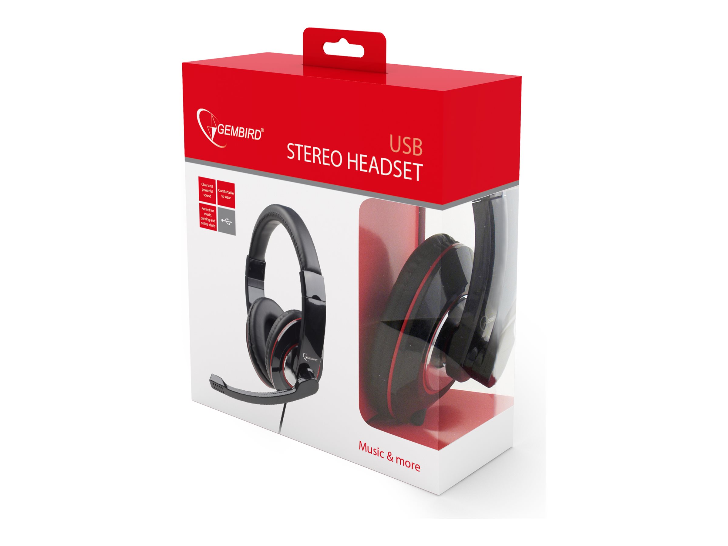 Gembird MHS-U-001 Over-Ear USB-Headset mit Mikrofon und Lautstärkeregler, Glänzend schwarz