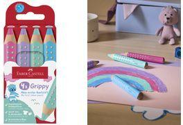FABER-CASTELL Dreikant-Buntstift Grippy Pastell, 4er Etui mit weicher Jumbomine, speziell für kleine Kinderhände, - 1 Stück (110702)