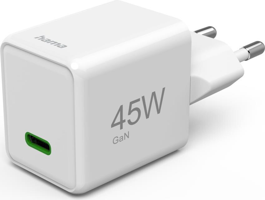 Hama Schnellladegerät, USB-C, PD/QC/GaN, Super-Mini-Charger, 45 W, Weiß (00201983)