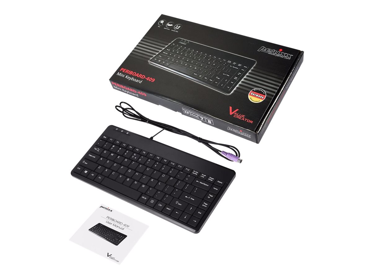 Perixx PERIBOARD-409 P Mini PS/2-Tastatur 2 USB-Hubs QWERTZ Schwarz