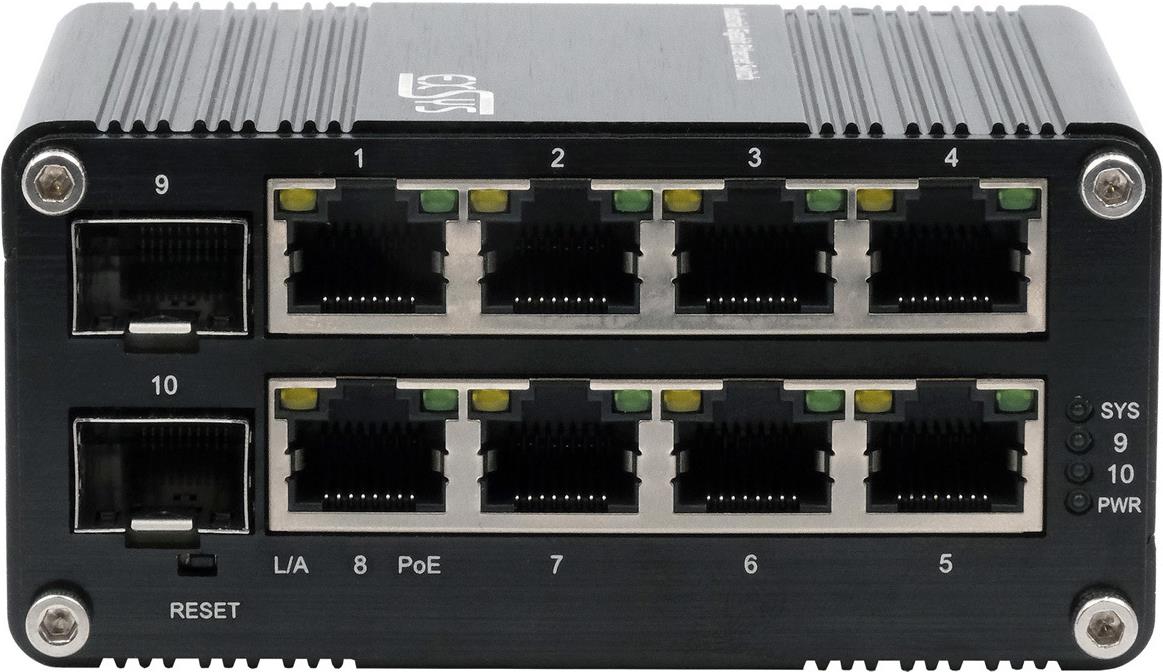 EXSYS GmbH Mini 8+2-Port Industrial Gigabit SFP PoE+ Switch, Web-Managed (EX-62035MPOE-SFP)