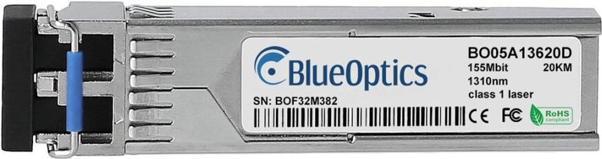 Extreme Networks 1G-SFP-100FX-IR-OM kompatibler BlueOptics© SFP Transceiver für Singlemode Datenübertragungen mit 155 Mbit in Glasfaser Netzwerken. Unterstützt Fast Ethernet oder SONET/SDH Anwendungen in Switchen, Routern und ähnlicher Hardware. BlueOptic (1G-SFP-100FX-IR-OM-BO)