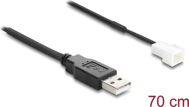 Delock Lüfterkabel USB 2.0 Typ-A Stecker zu 3 Pin (2 Pins belegt) Lüfteranschluss-Stecker 70 cm (91229)
