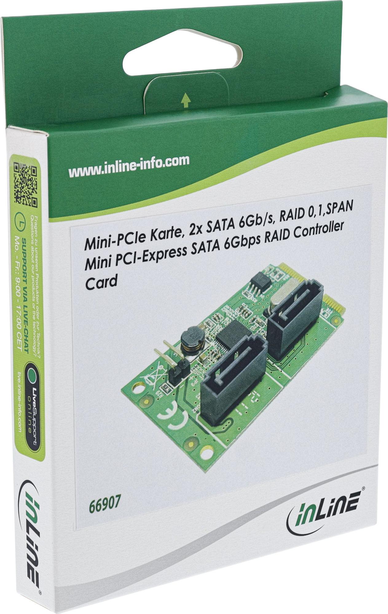 InLine RAID Speichercontroller Mini-PCIe 2.0 2x SATA 6Gb/s RAID 0/1 Silber