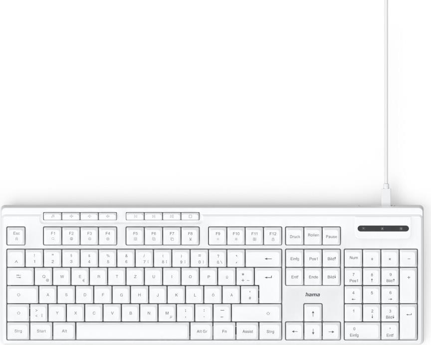 Hama USB-Tastatur CK-200 kabelgebunden 8 Media-Tasten Weiss QWERTZ DE (00173053)