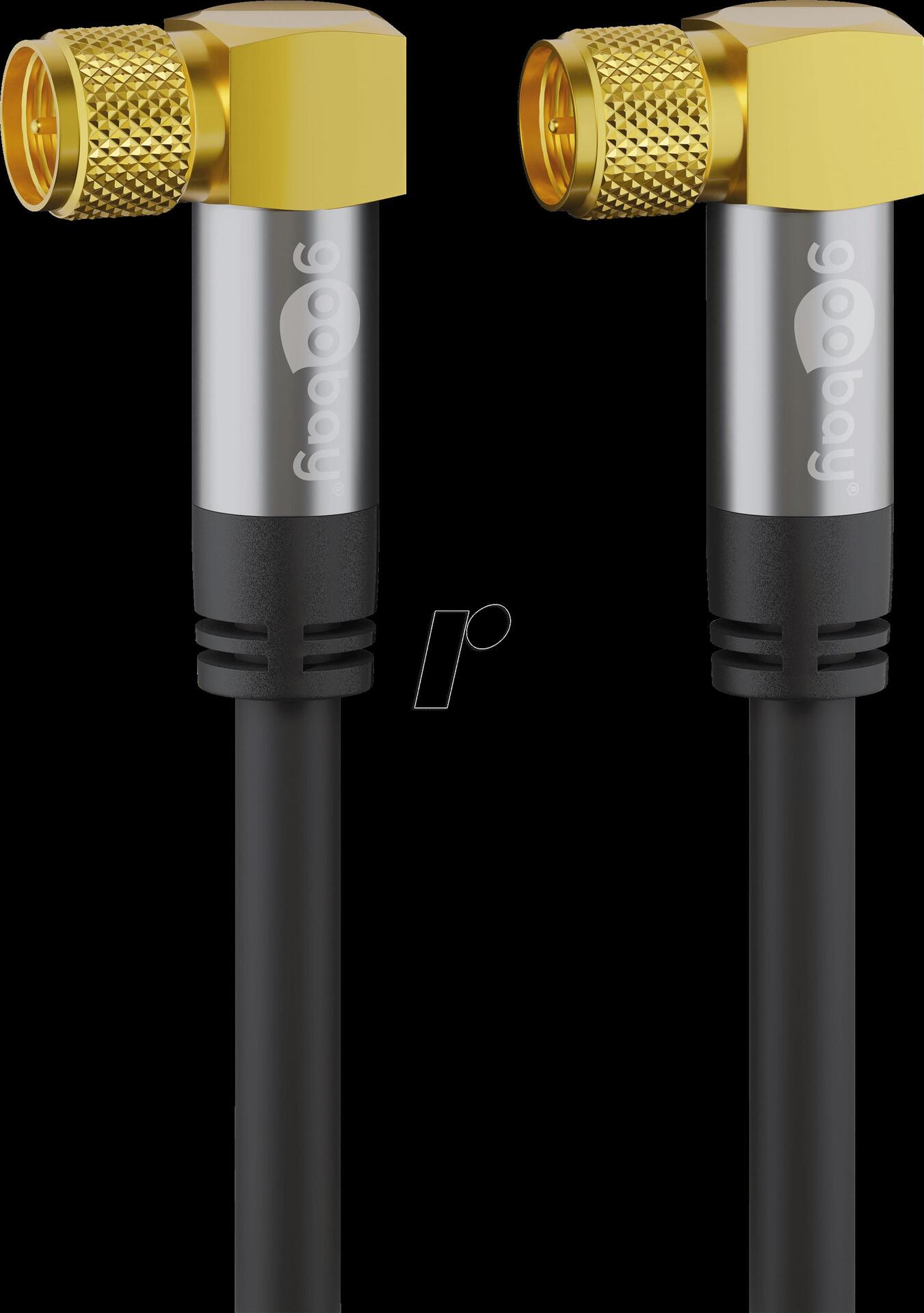 Goobay SAT Antennenkabel (135 dB typ), 4x geschirmt, 5 m, Schwarz - vergoldet, F-Stecker 90° > F-Stecker 90° (70584)