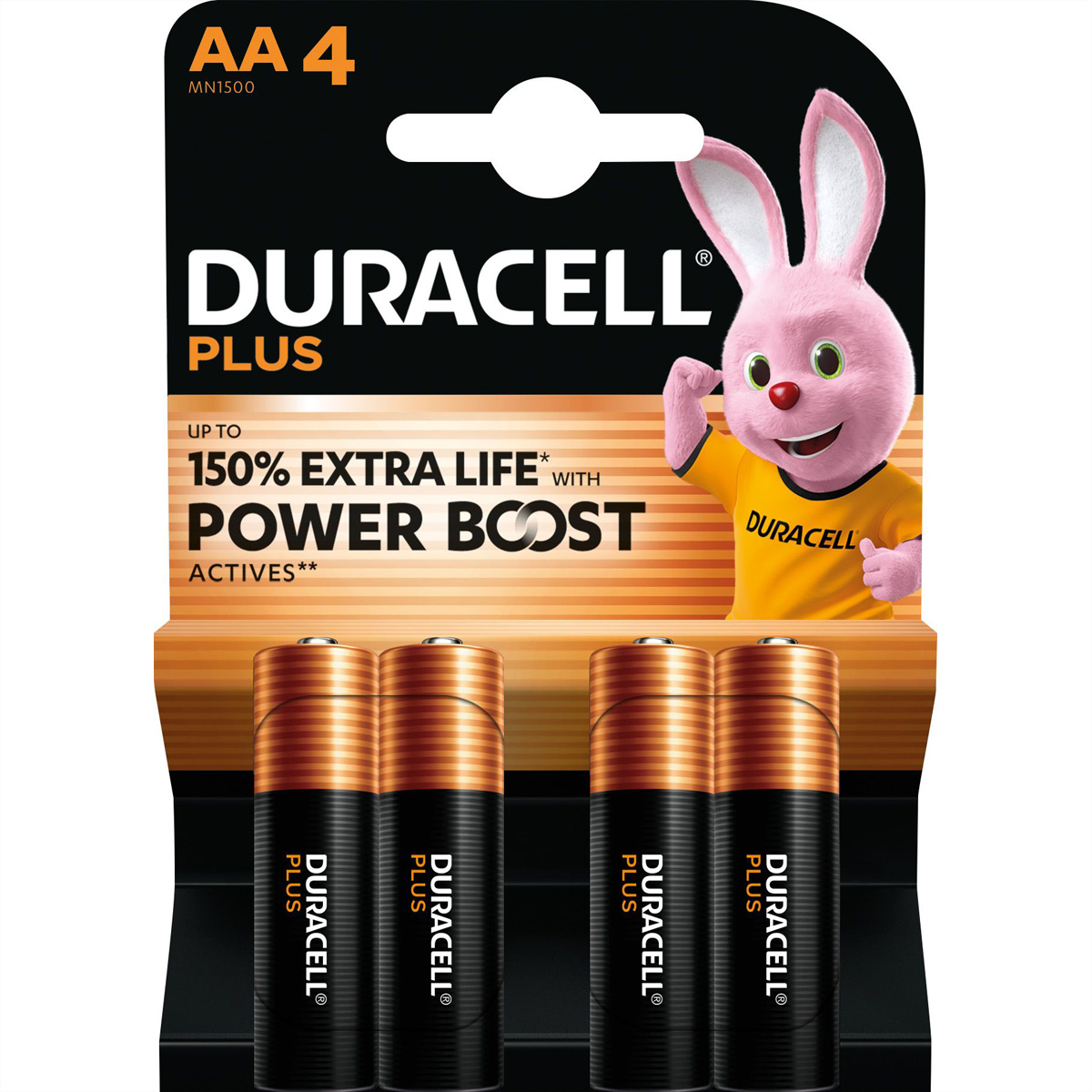 Duracell Plus AA Alkali Batterien 1,5 V 4 Stück Schwarz, Gold