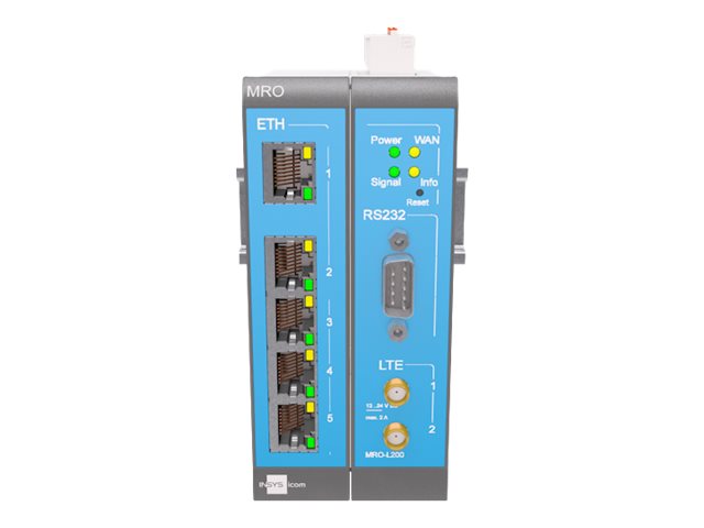 INSYS MRO-L210 LTE-Router, DIN-Schiene, 5x RJ-45, 100 Mbps, Blau/Grau/Weiß