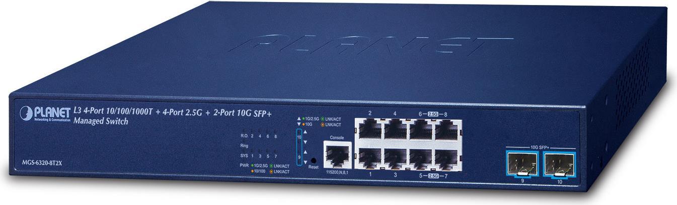 PLANET L3 4-Port 10/100/1000T + Managed Gigabit Ethernet (10/100/1000) 1U (MGS-6320-8T2X)