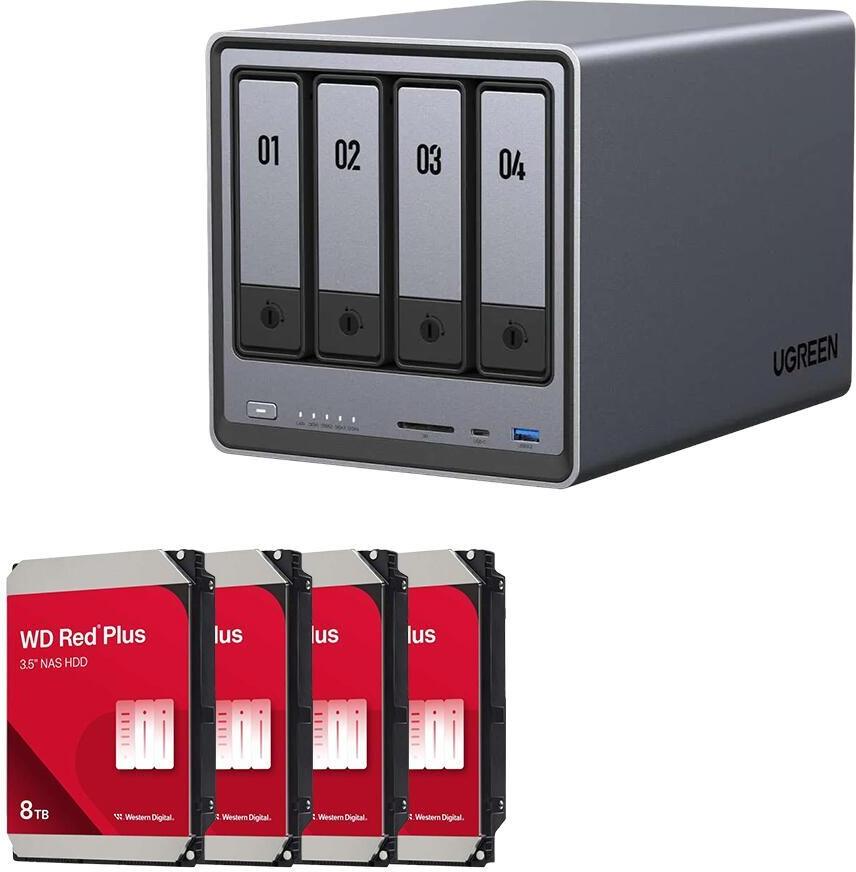 Ugreen DXP4800 NAS-Server Leergehäuse+ 4x WD Red Plus NAS Festplatte - Storage Server (25372B_WD80EFPX)