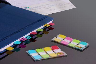 Post-it Haftmarker Index Strong im Etui, 16 x 38 mm sortiert in den Farben: türkis, gelb, pink und lila - 1 Stück (676-AYPV)