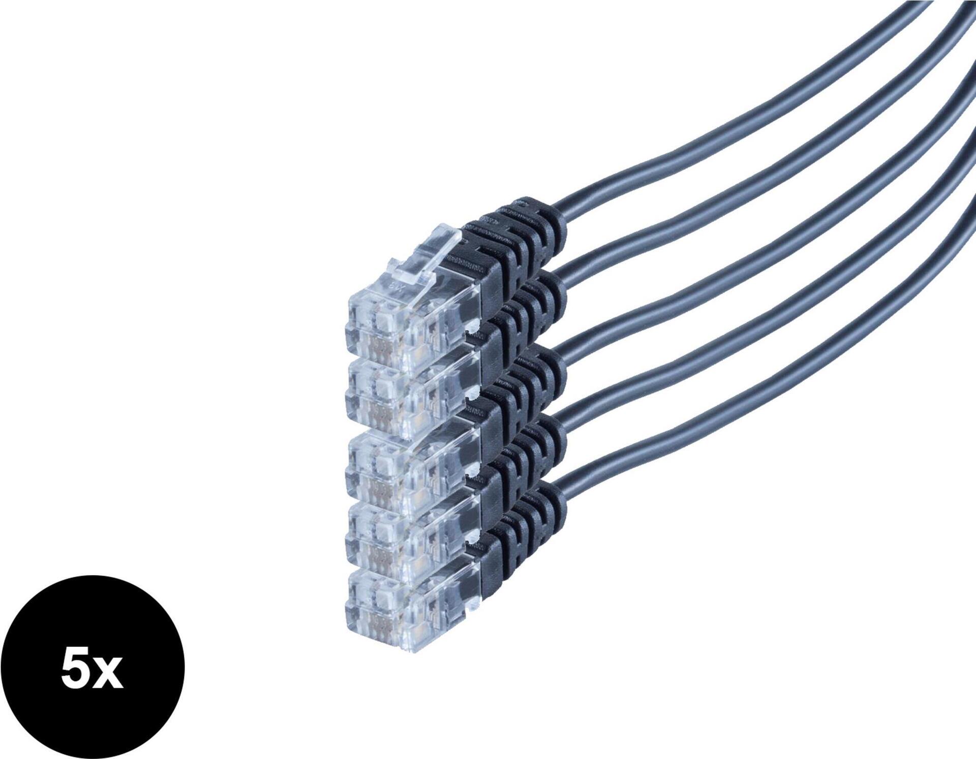 S/CONN maximum connectivity Telefon-Anschlusskabel, RJ11 Stecker auf RJ11 Stecker, Rundkabel, schwarz, Flexibel, Kupferkabel, SET 5 Stück 3,0m (SO70084-3-SET5)