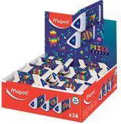 Maped Kunststoff-Radierer Pyramide PIXEL PARTY, 24er Display weiß, phtalat- & PVC-frei, dreieckiger Querschnitt, - 24 Stück (119523)