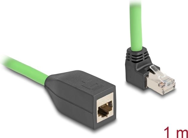 Delock RJ45 Netzwerk Verlängerungskabel Cat.6A Stecker oben gewinkelt zu Buchse SF/UTP (80883)