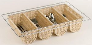APS Besteckbehälter BUFFET GN 1/1, 4 Fächer, hellbeige Poly-Rattan-Korb mit verchromtem Drahtgestell, stabile - 1 Stück (11965)