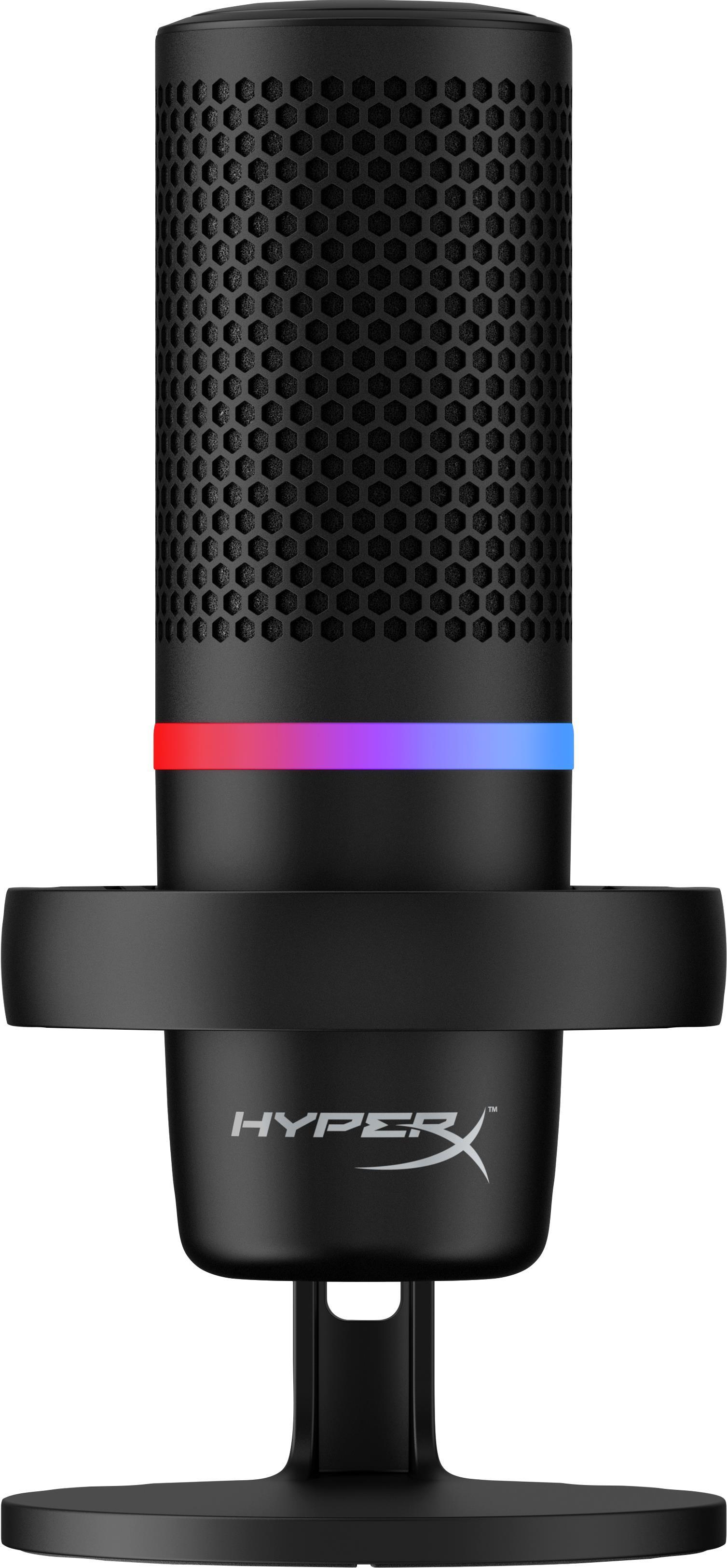 HyperX DuoCast - RGB USB Kondensatormikrofon, schwarz Für PC, PS5, PS4, Mac. Low-Profile-Shock Mount, Cardioid, Omnidirektional, Pop-Filter, Gain-Control, Gaming, Streaming, Podcasts, Twitch, YouTube, Discord (4P5E2AA)