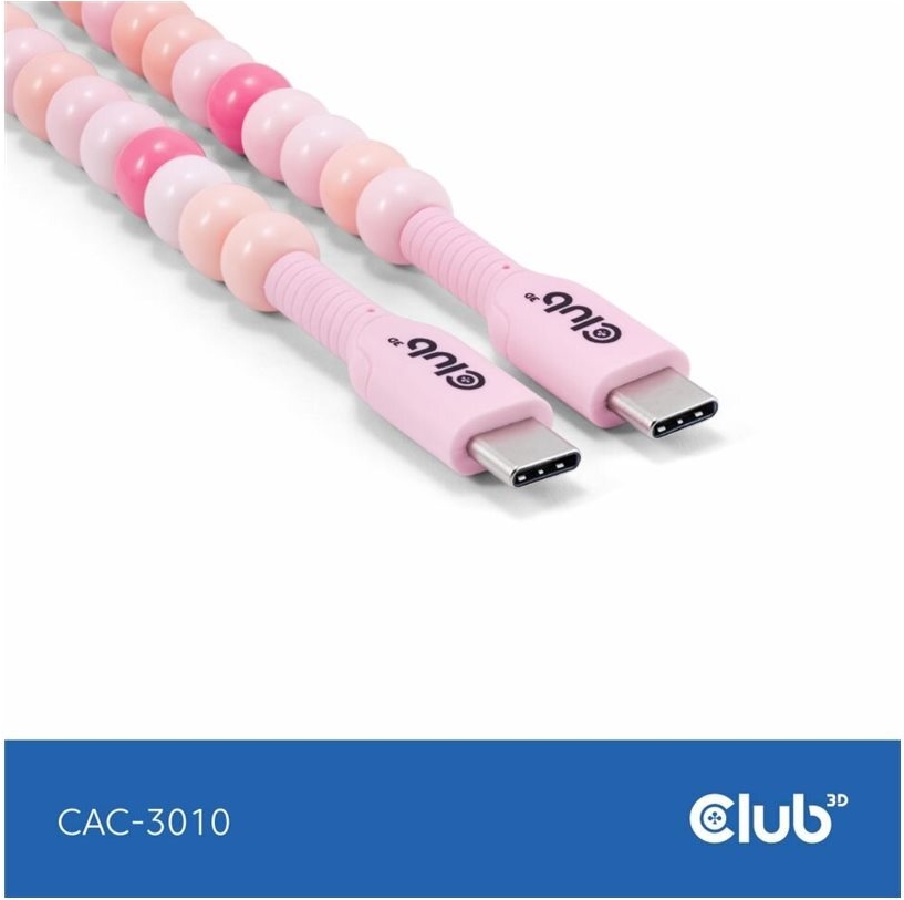 Club 3D Lifestyle USB-C Perlen-Kabel PD60W 480Mbps 2m rosa retail (CAC-3010)