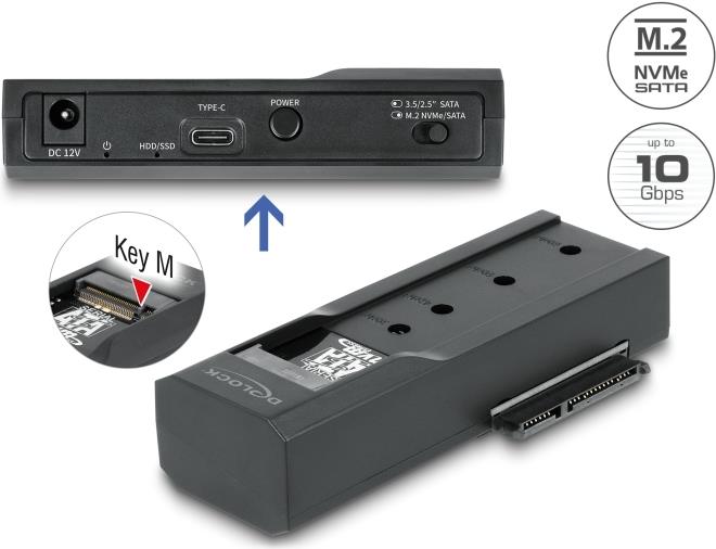 Delock USB Type-C™ Konverter für 1 x M.2 SSD oder 1 x SATA SSD  