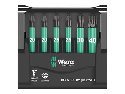 Wera Bit-Check 6 TX Impaktor 1 – Schraubendreherbit-Satz 6-teilig, Torx T20, T25, T30, T40, 50 mm