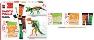 Marabu KiDS Paint & Puzzle Set Little Artist, Dinos Inhalt: 3x Bastelfarbe, 1x Pinsel und 2x 3D Puzzle Dino - 1 Stück (0305000000110)