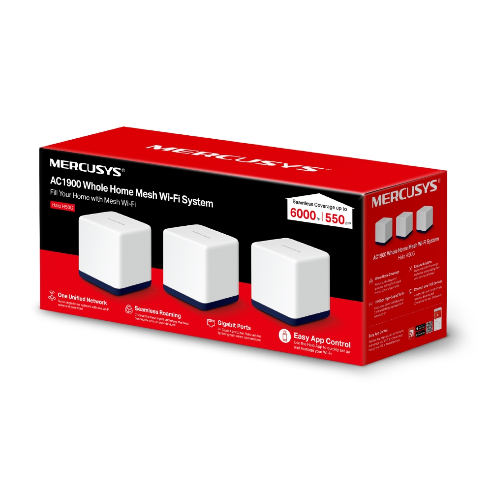 Mercusys Halo H50G Mesh-WLAN-System (3-Pack) Dual-Band Wi-Fi 5 AC1900 Weiß