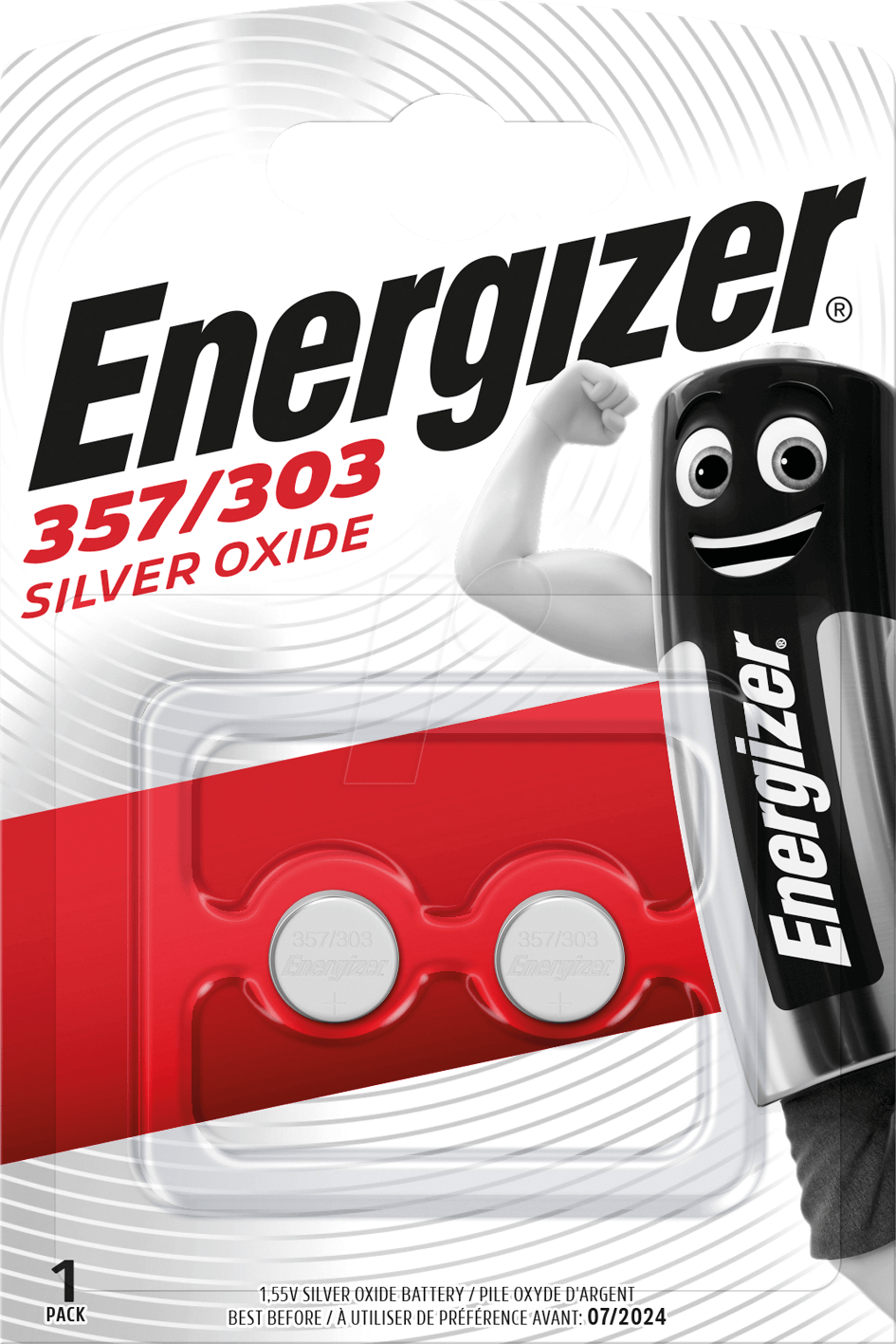 ENERGIZER EN 2X357/303 - Silberoxid-Knopfzelle, 357/303, 1,55 V, 138 mAh, 2er-Pack (E301319101)