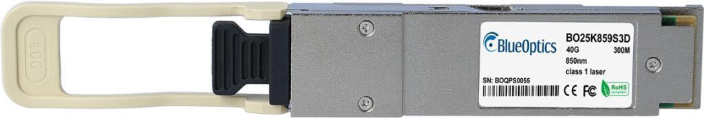 HPE JH672A kompatibler BlueOptics QSFP Transceiver für Multimode 40 Gigabit Highspeed Datenübertragungen in Glasfaser Netzwerken. Unterstützt 40 Gigabit Ethernet, Fibre Channel oder SONET/SDH Anwendungen in Switchen, Routern, Storage Systemen und ähnliche (JH672A-BO)