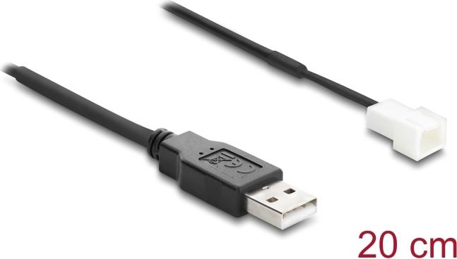 Delock Lüfterkabel USB 2.0 Typ-A Stecker zu 3 Pin (2 Pins belegt) Lüfteranschluss-Stecker 20 cm (91225)