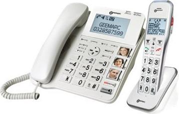 Geemarc DECT595 Schnurgebundenes Seniorentelefon Anrufbeantworter, Freisprechen, Optische Anrufsignalisierung, für Hörgeräte kompatibel, inkl. Notrufsender (DECT595_COMBI_WH_VDE)
