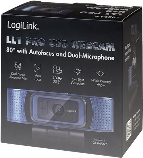 LogiLink HD Pro USB-Webcam Full HD 1080p 80° Autofokus Dual-Mikrofon Schwarz