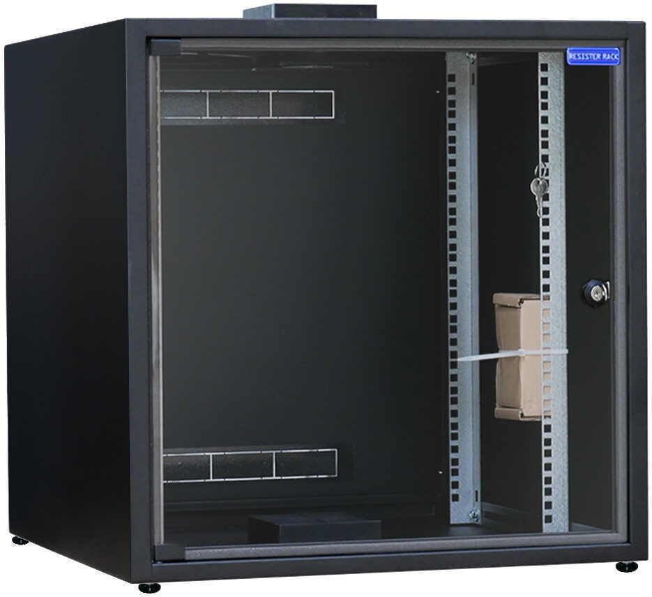 RESISTER 19"-Schrank 12 HE - Glastür - BxT 600x600 mm - erhöhter Staubschutz - Schwarz