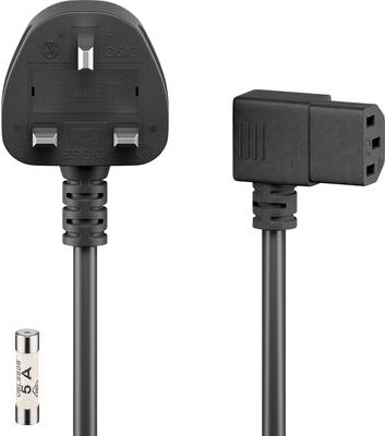 Goobay Geräteanschlusskabel Großbritannien, 2 m, Schwarz, 2 m - Großbritannien 3-Pin-Stecker (Typ G, BS 1363) > Gerätestecker C13 (abgewinkelt) (45767)