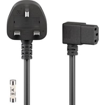 Goobay Geräteanschlusskabel Großbritannien, 2 m, Schwarz, 2 m - Großbritannien 3-Pin-Stecker (Typ G, BS 1363) > Gerätestecker C13 (abgewinkelt) (45767)